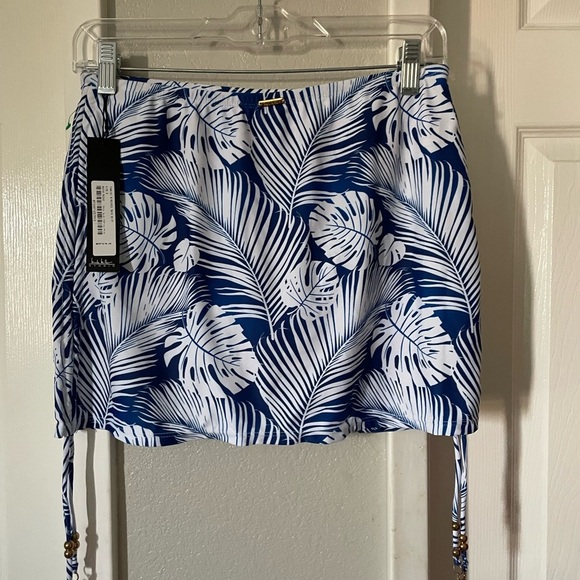 Nicole Miller Blue and White Tropical Bikini Skirt - Picture 2 of 8